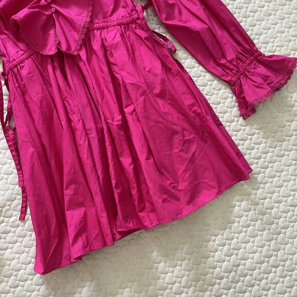 NWT Self-Portrait Fuchsia Pink Lace Ruffled Cotton-poplin Mini Dress 4 - Picture 13 of 16